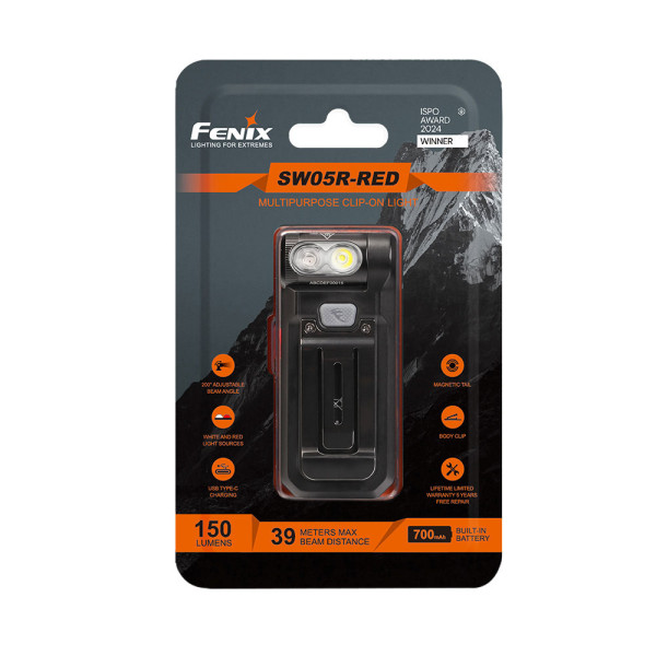Ficklampa/klämlampa Fenix SW05R RED svart, 150 lm